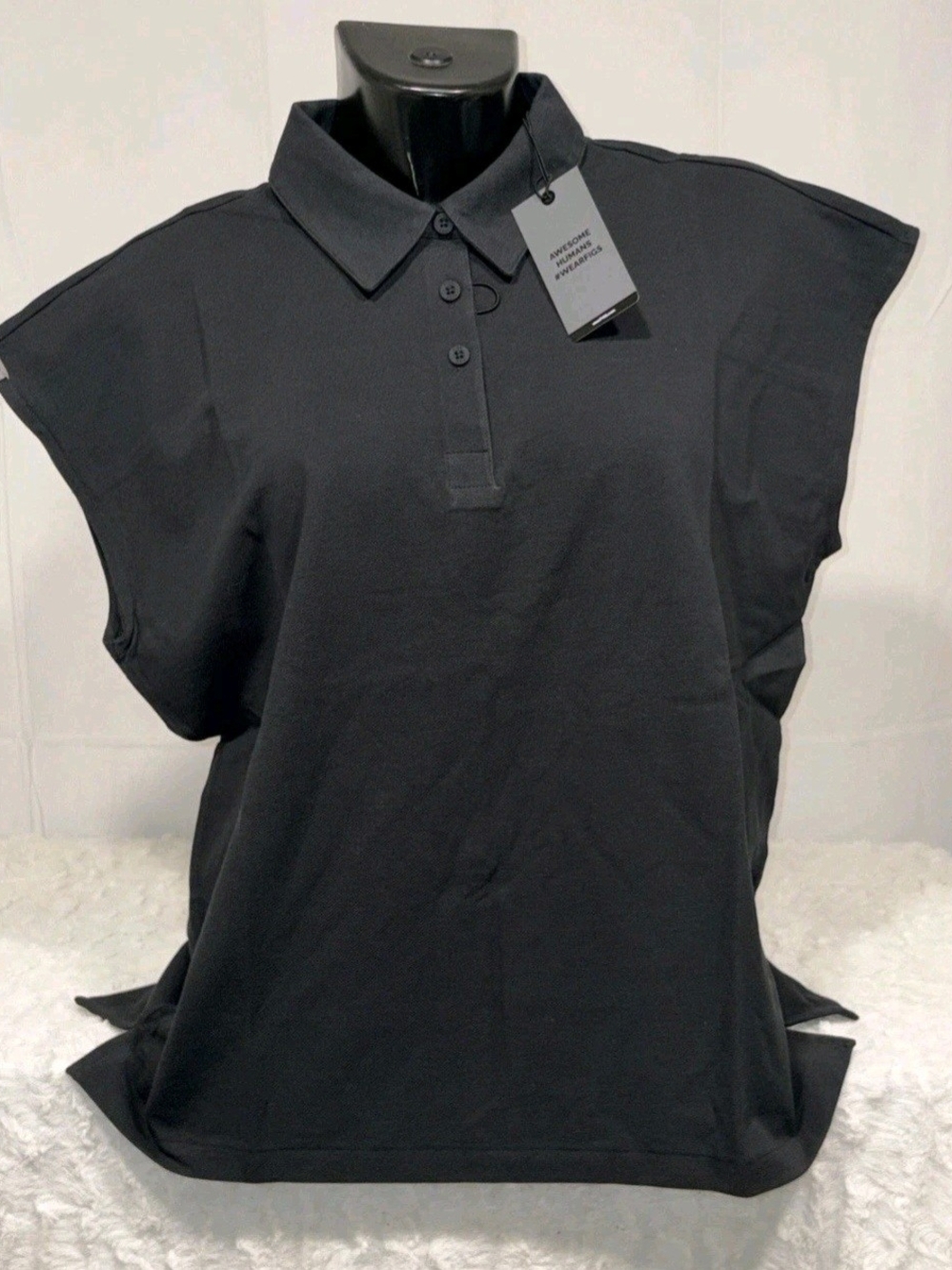 FIGS WOMENS NURSE TECHNICAL PIQUE ELLA BLACK SCRUB POLO SHIRT-Size Small
